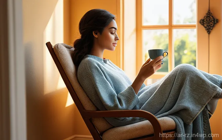 마인드풀테크와 디지털 웰빙 - **Prompt 1: A Serene Morning Disconnect**
"A cozy, brightly lit living room or study in a modern...