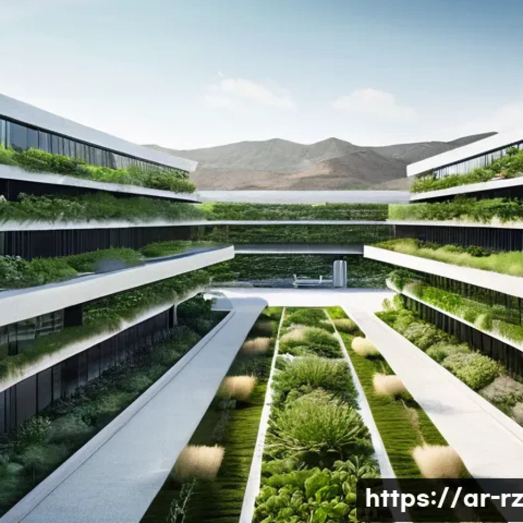 마인드풀테크 개발을 위한 자원 관리 - **Prompt:** A serene, futuristic data center seamlessly integrated into a lush natural landscape, po...