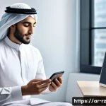 마인드풀테크의 성공적 사례 분석 - A modern Arabic office environment where diverse employees are engaging with AI-powered wellness app...