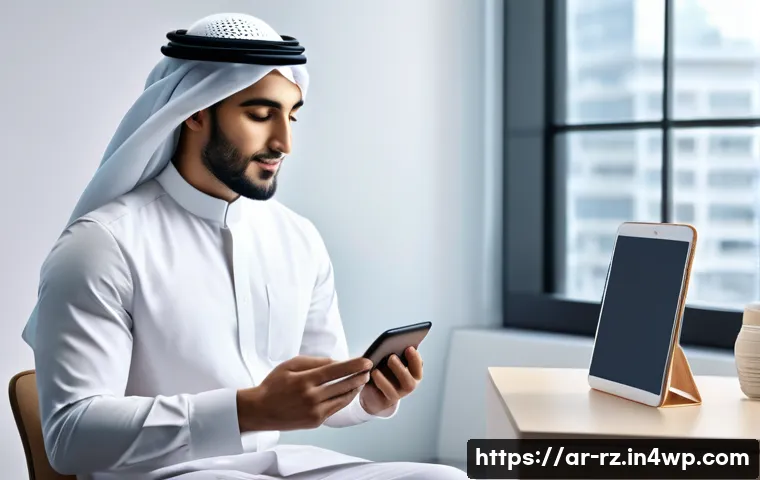 마인드풀테크의 성공적 사례 분석 - A modern Arabic office environment where diverse employees are engaging with AI-powered wellness app...